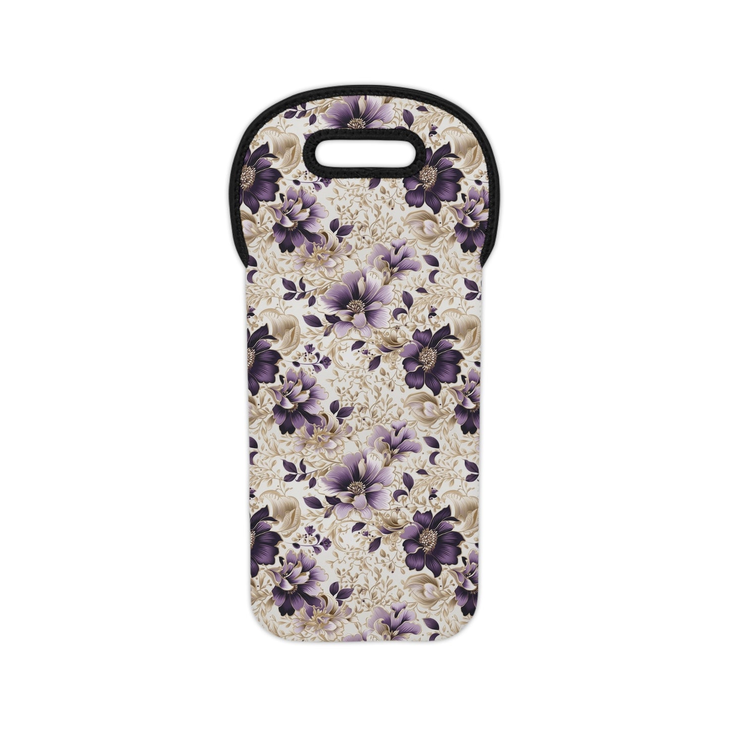 Purple Majesty: Watercolor Floral Design with Gold Foliage Accents Wine Tote Bag Reusable Eco Friendly