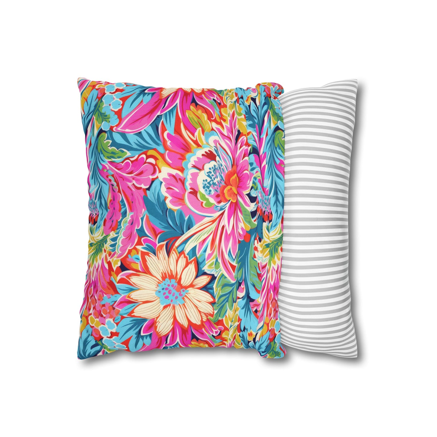 Coastal Summer Blooms: Bright Floral Watercolors in Coastal Hues Spun Polyester Square Pillowcase 4 Sizes