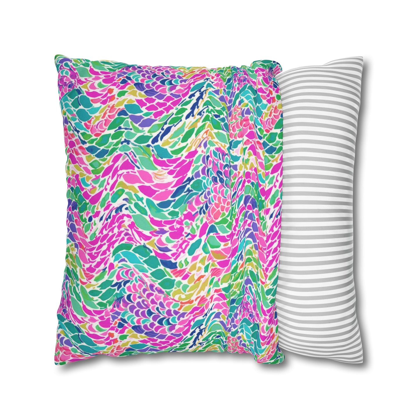 Enchanted Waves: Rainbow Mermaid Dancing in the Sea Spun Polyester Square Pillowcase 4 Sizes