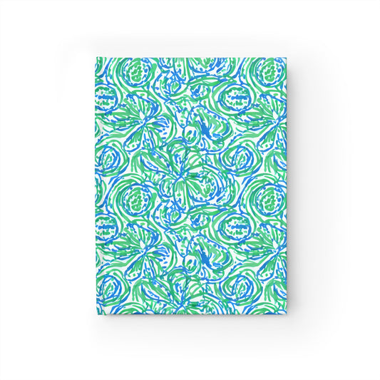 Emerald Tide: Swirling Green and Blue Flowers Hardcover Ruled Line Journal