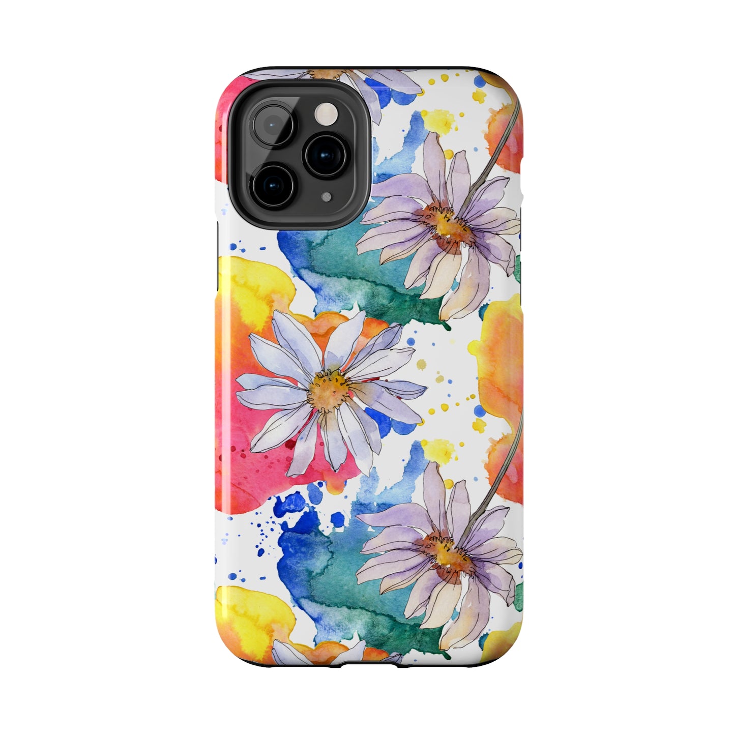 Large Colorful Watercolor Daisy Design Iphone Tough Phone Case