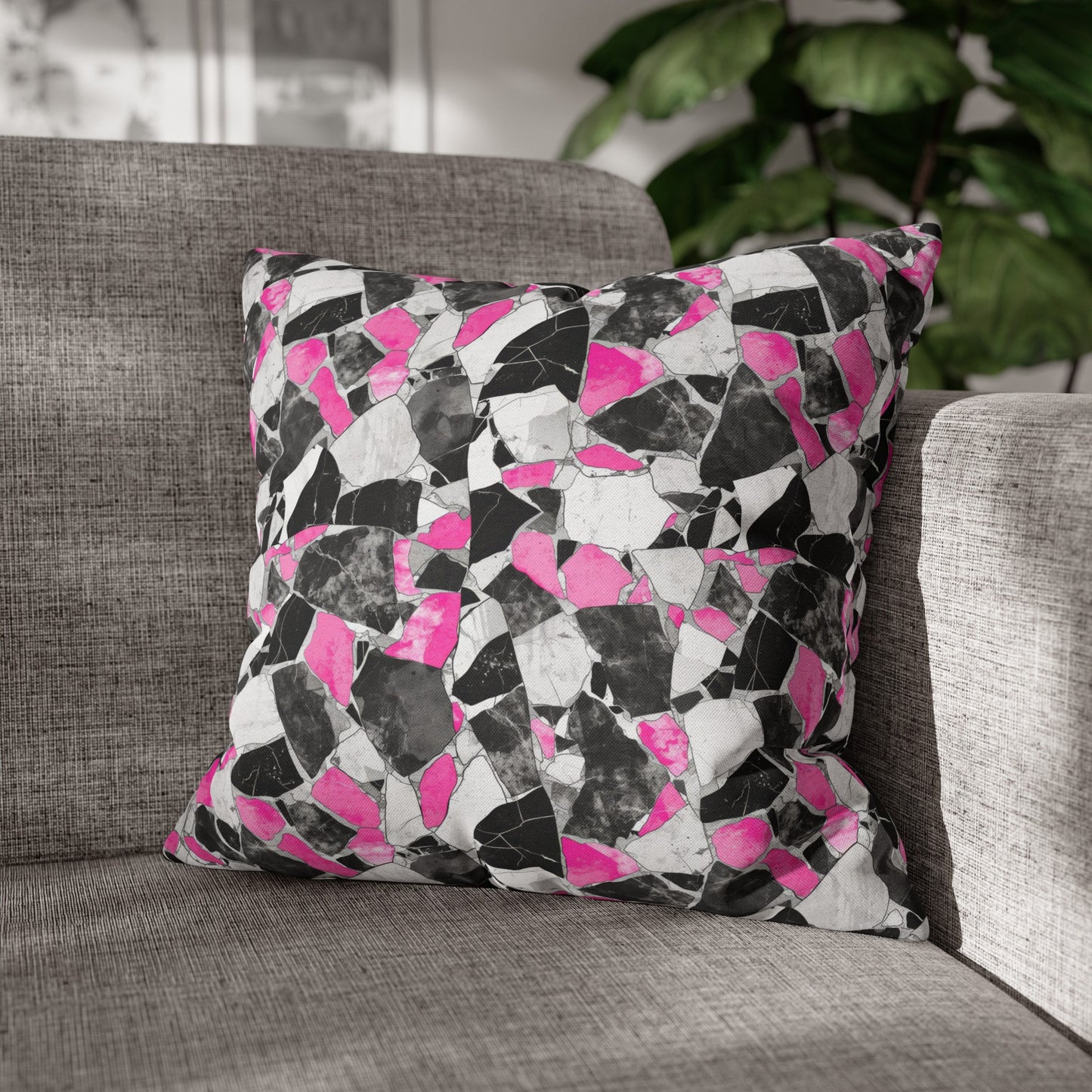 Chic Pink and Gray Mosaic Design Spun Polyester Square Pillowcase 4 Sizes