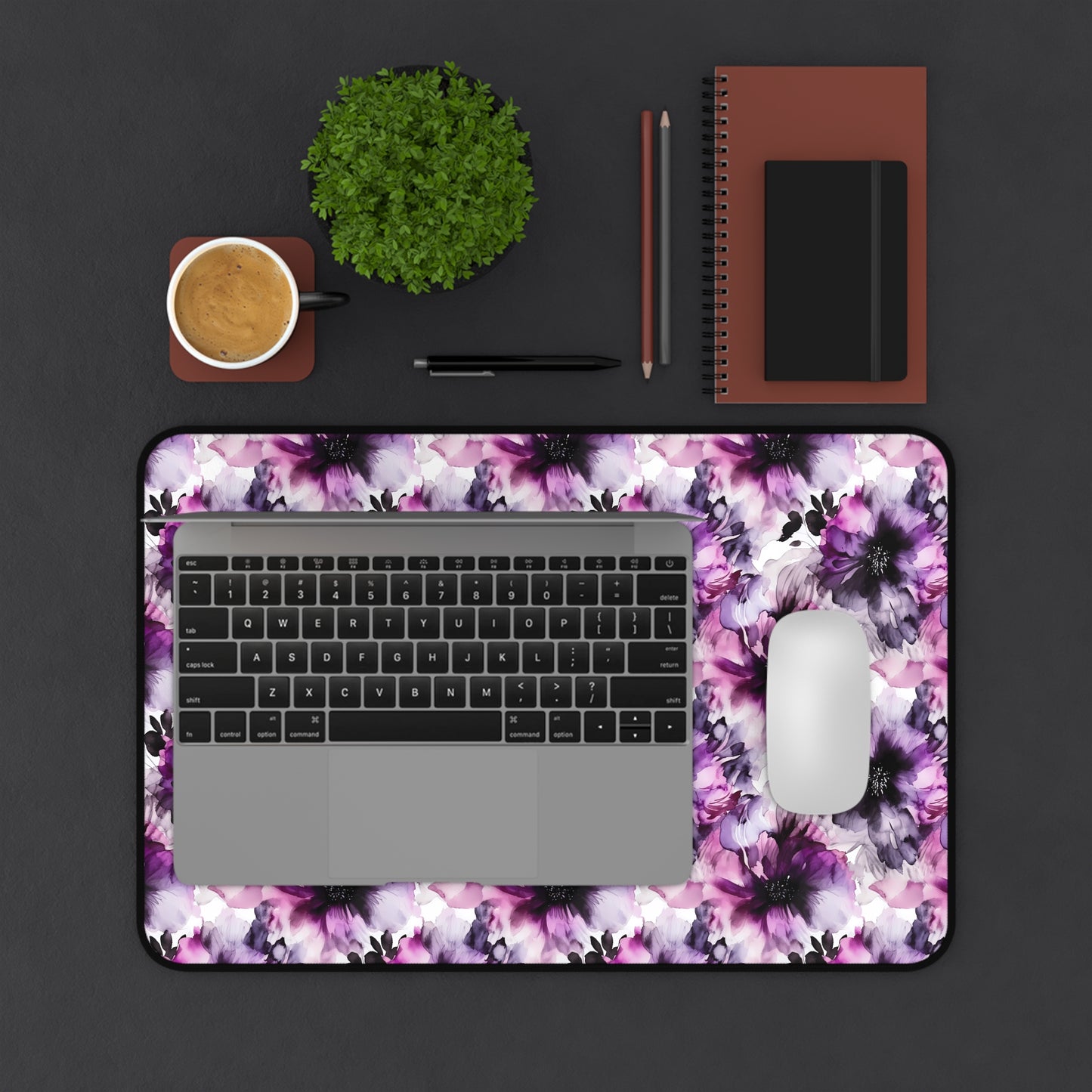 Regal Splendor: Large Purple and Grey Watercolor Flower Design - Desk Mat Extended Gaming Mouse Pad 3 Sizes