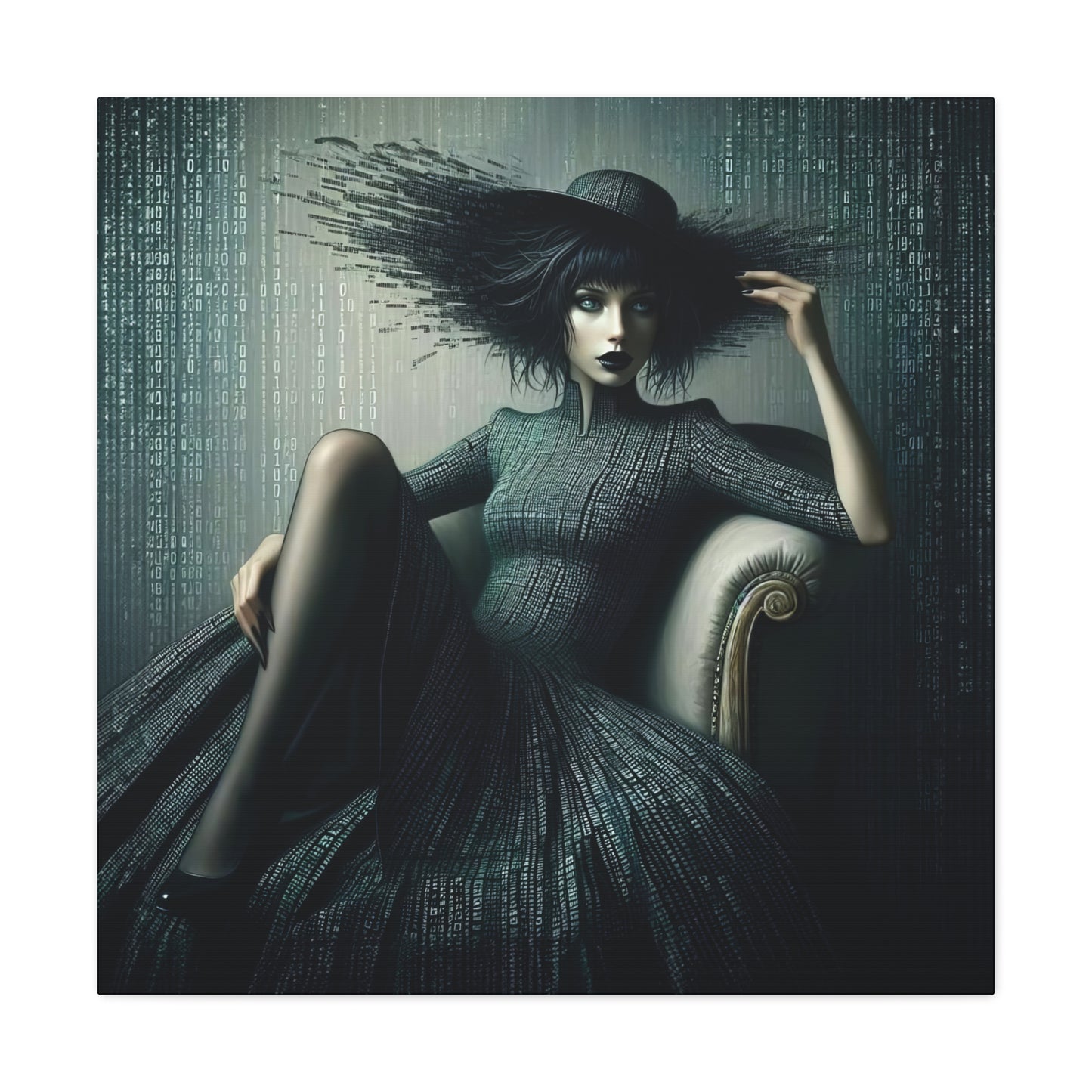 Matrix High Fashion Women Dressed in Matrix Dress and Hat Print on Canvas Gallery Wraps - 5 Sizes