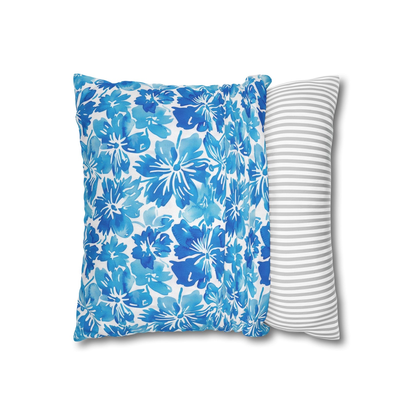 Tranquil Tropics: Soft Blue Tropical Flowers Spun Polyester Square Pillowcase 4 Sizes