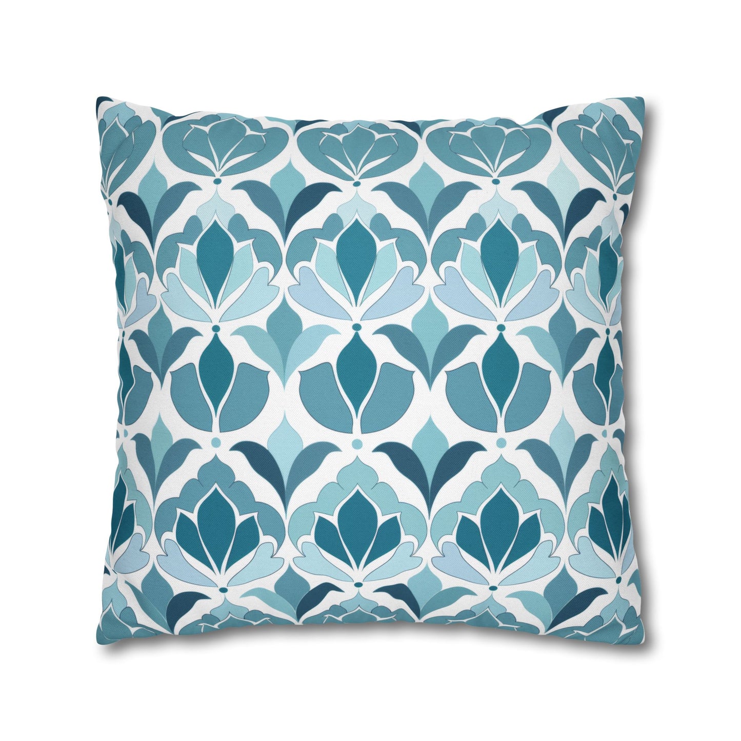 Serene Floral Pattern in Shades of Aqua and Teal, Forming Graceful Botanical Motifs Spun Polyester Square Pillowcase 4 Sizes