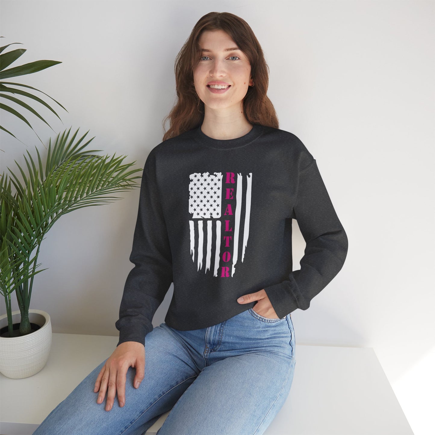 American Flag & Realtor in Pink - Crewneck Sweatshirt Unisex S-5XL