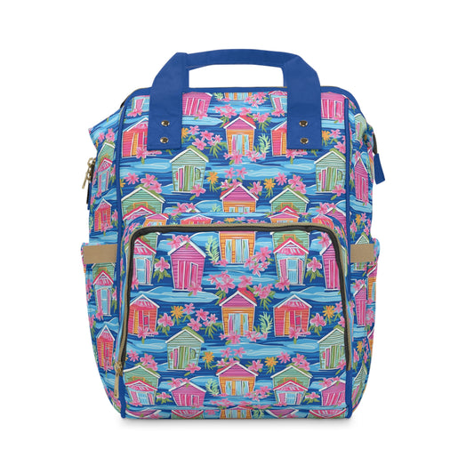 Seaside Serenade: Watercolor Beach Houses Amidst Blooming Florals Multifunctional Diaper Backpack