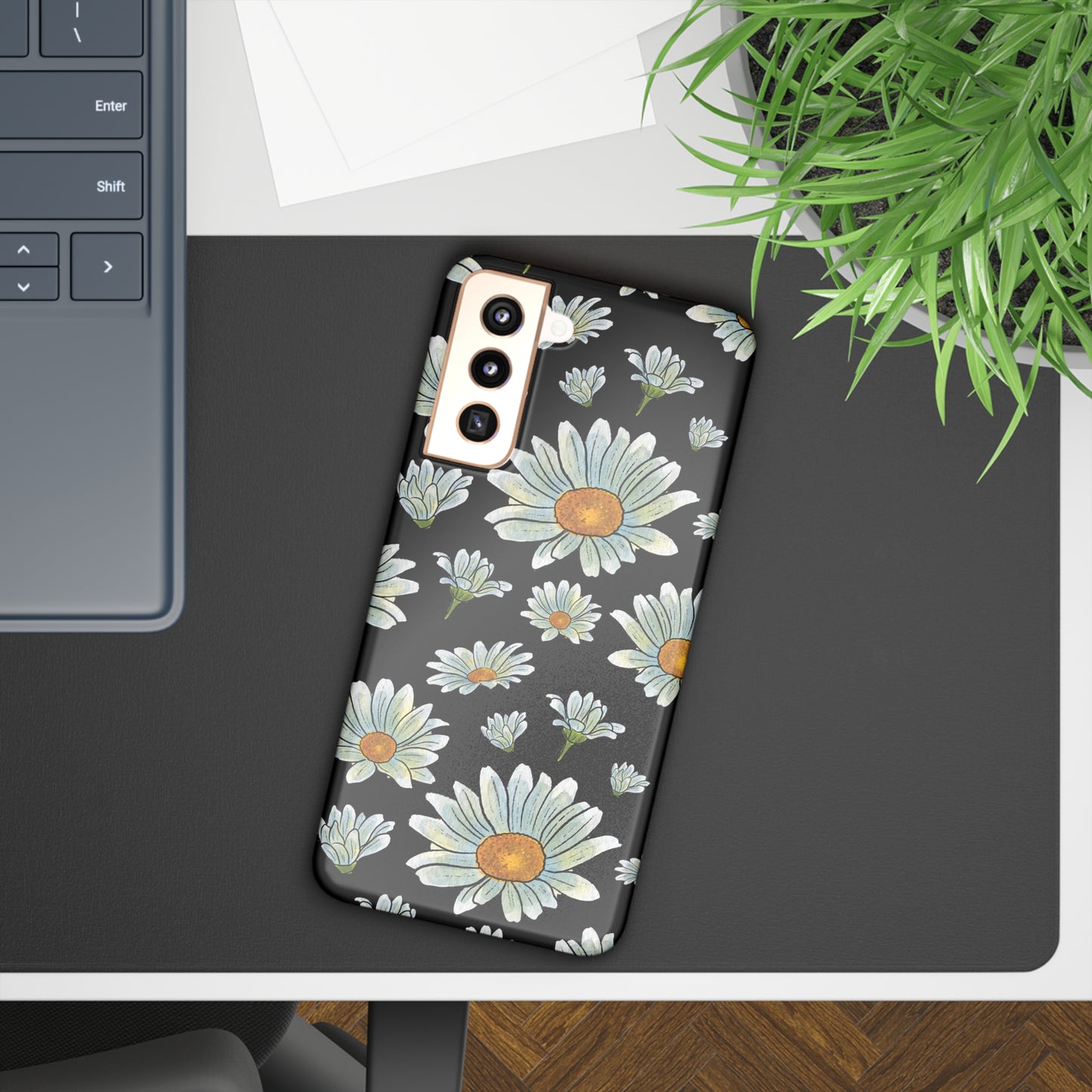 Large Watercolor Summer Daisies Blooming Against a Bold Black Background Samsung Slim Cases