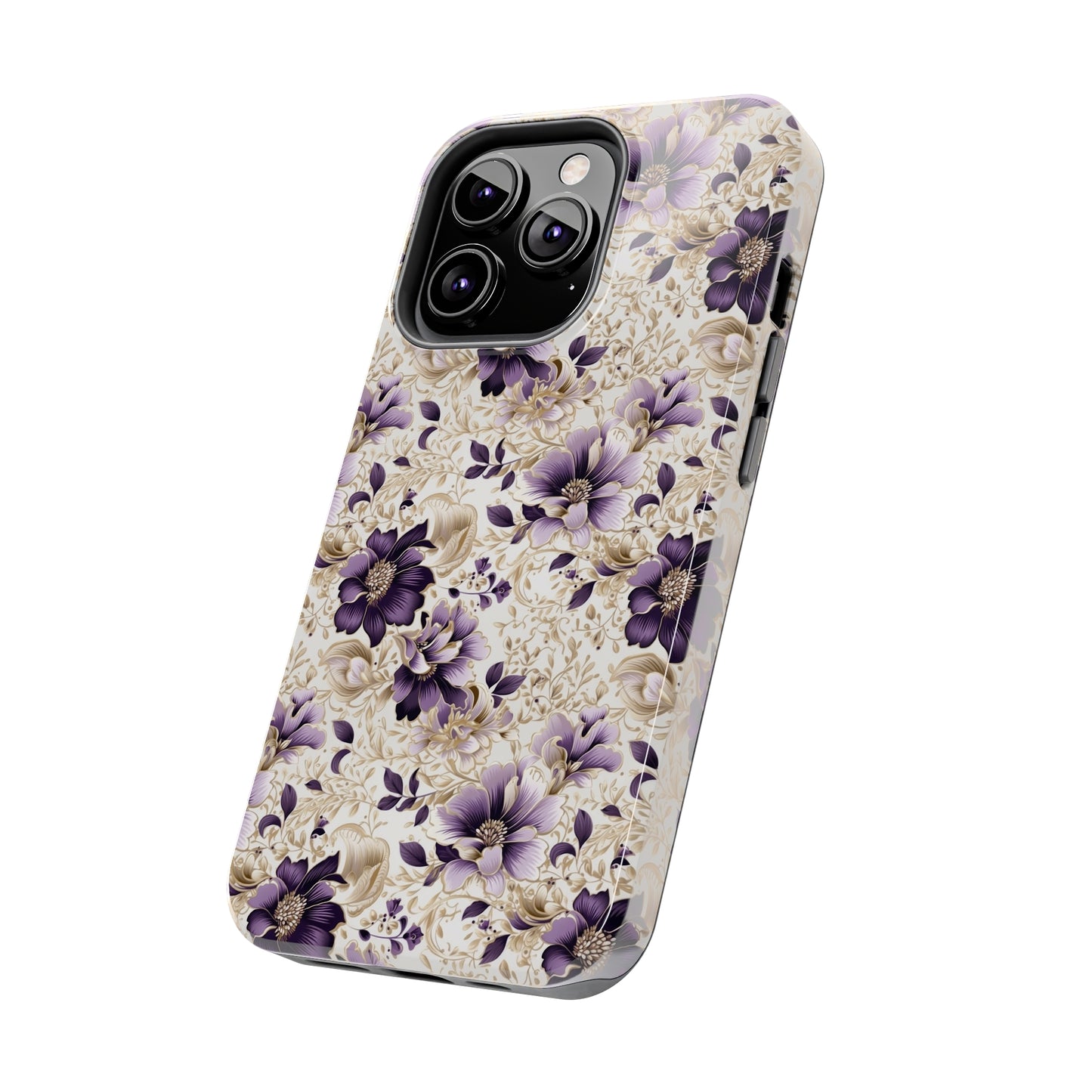 Purple Majesty: Watercolor Floral Design with Gold Foliage Accents Iphone Tough Phone Case