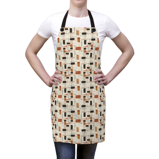 Modern Artistry in Bold and Minimalistic Pattern in a Palette of Black, Dark Orange, and Beige Tile Design Kitchen Chef Apron