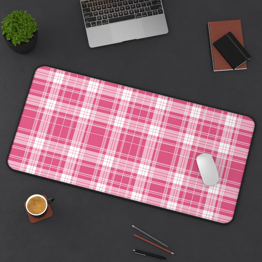 Classic Charm Vibrant Pink and White Plaid Pattern Gaming Mouse Pad  Desk Mat  - 3 Sizes