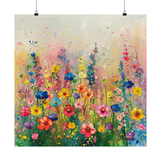 Summer Morning in Fields of Bright Flowers Print on Matte Poster  - 14 Sizes