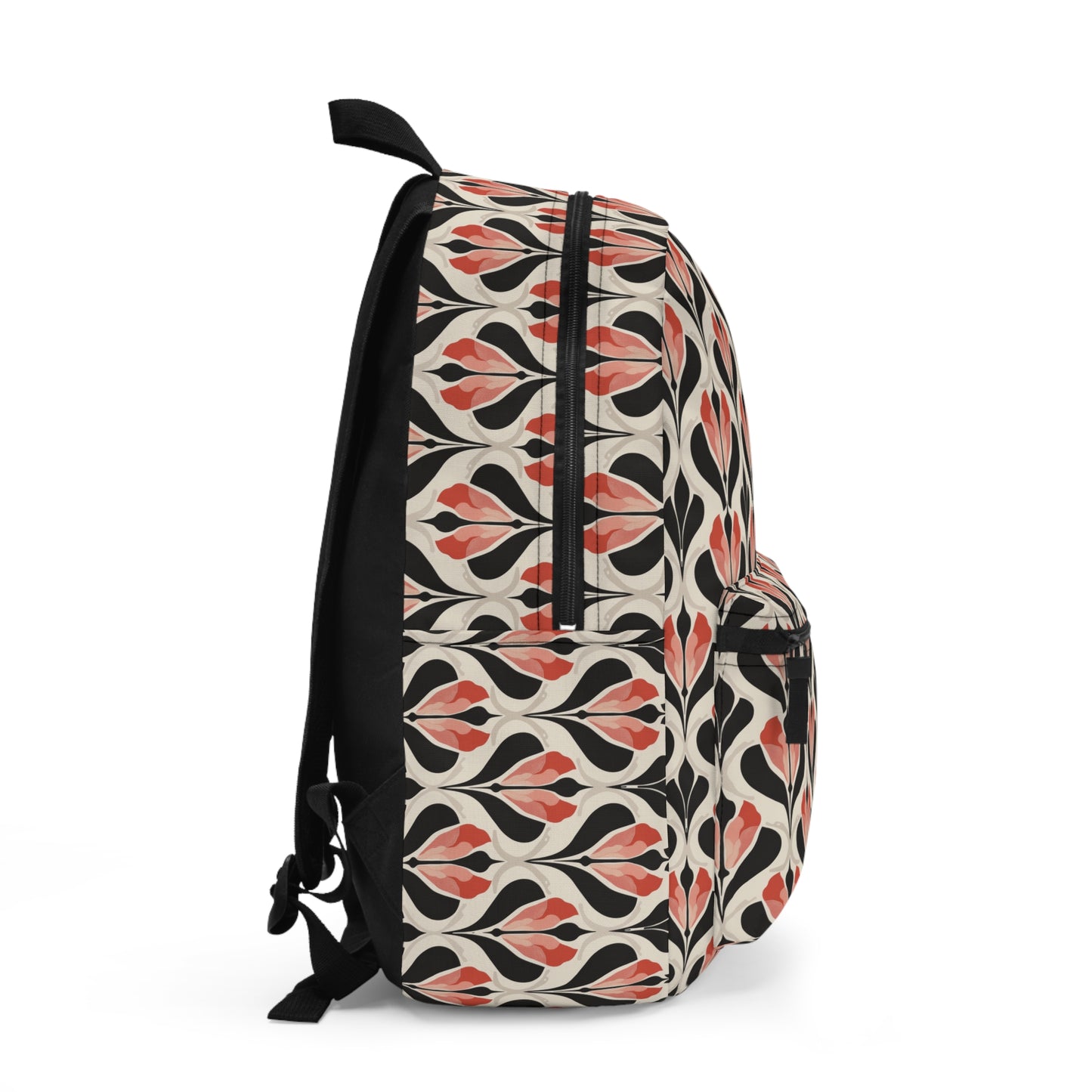 Art Deco Elegance Red Floral Motif on Cream Lightweight Stylish Durable Backpack (Made in USA)