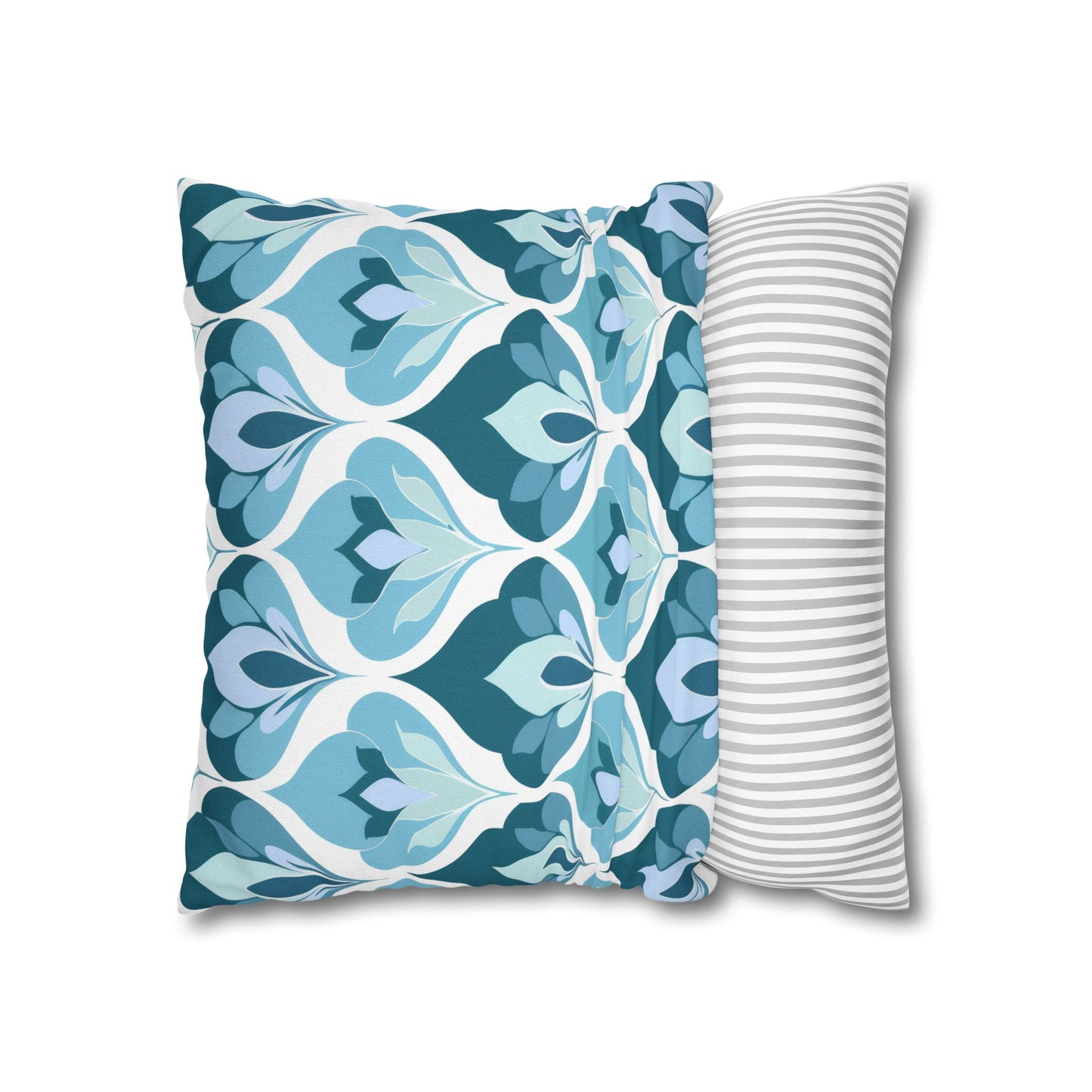 Serene Leaf Motifs Cascading in Cool Hues of Oceanic Blues Spun Polyester Square Pillowcase 4 Sizes