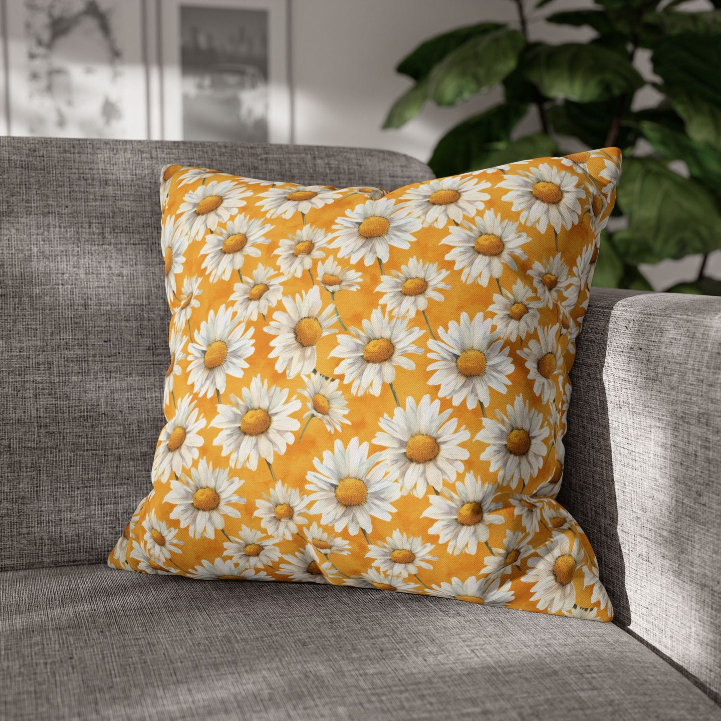 Golden Daisy Field with Vibrant Yellow Floral Design Spun Polyester Square Pillowcase 4 Sizes