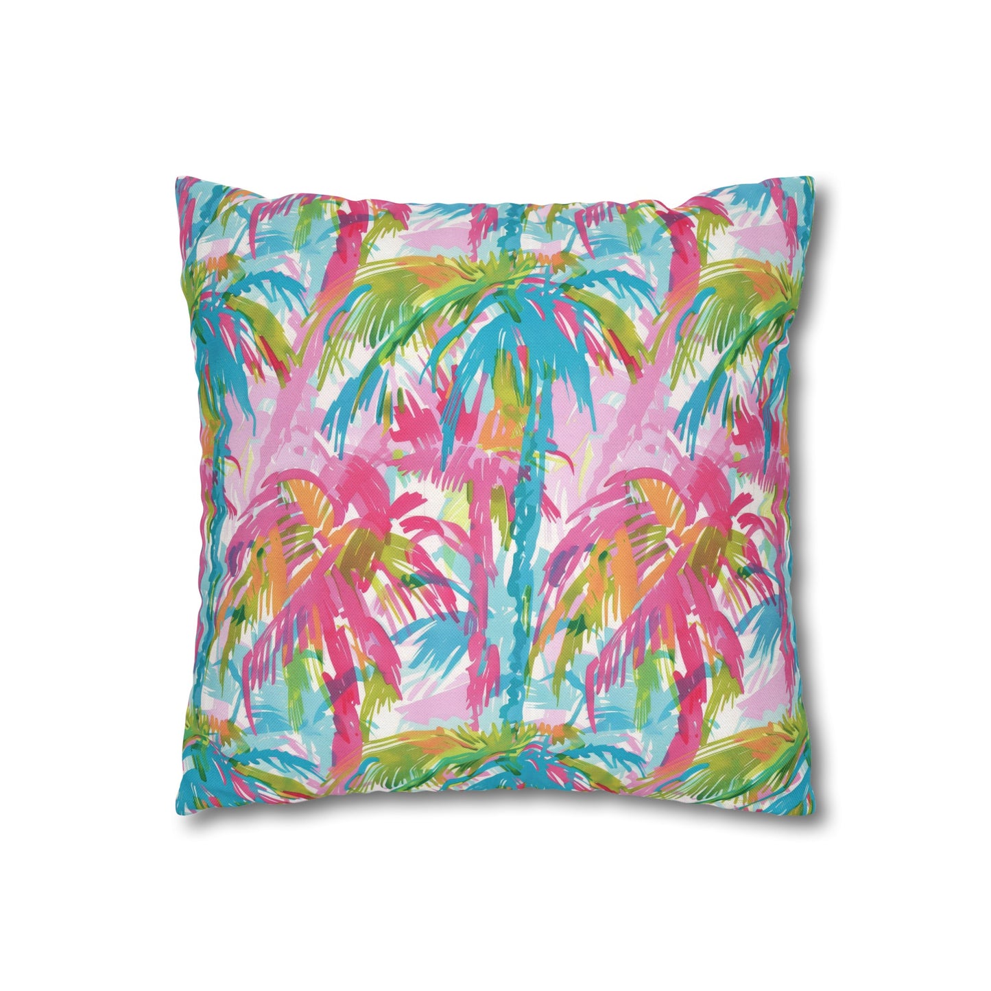 Pastel Paradise: Palm Trees in Soft Blues, Pinks, and Greens Spun Polyester Square Pillowcase 4 Sizes