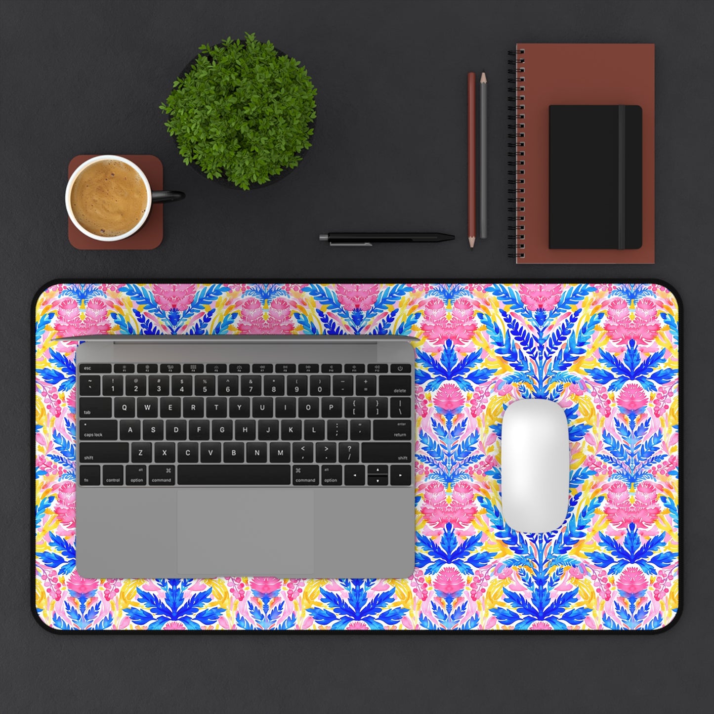 Tropical Watercolor Blooms in Vibrant Pinks and Blues Extended Gaming Mouse Pad  Desk Mat  - 3 Sizes