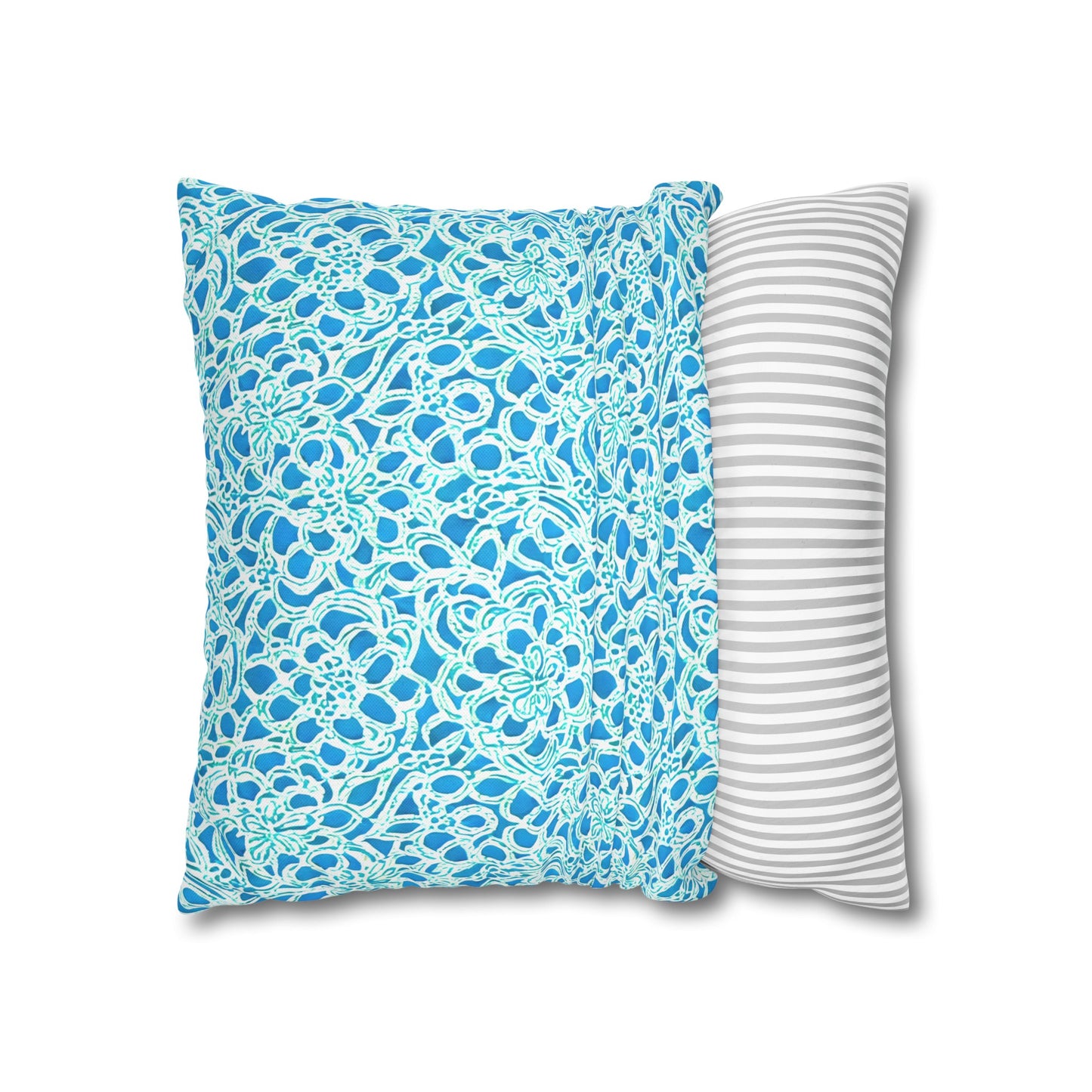 Luminous Swirls: Abstract Watercolor Floral Patterns in Lime Green and Blue Spun Polyester Square Pillowcase 4 Sizes