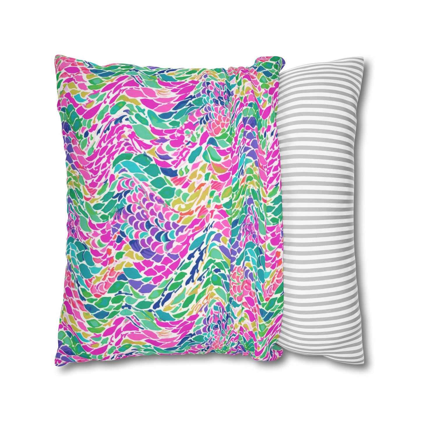 Enchanted Waves: Rainbow Mermaid Dancing in the Sea Spun Polyester Square Pillowcase 4 Sizes