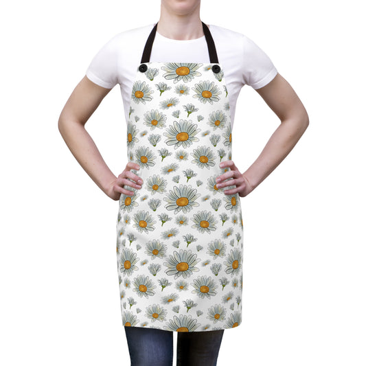 Large Watercolor Summer Daisies Blooming Against a White Background  - Kitchen Chef Apron