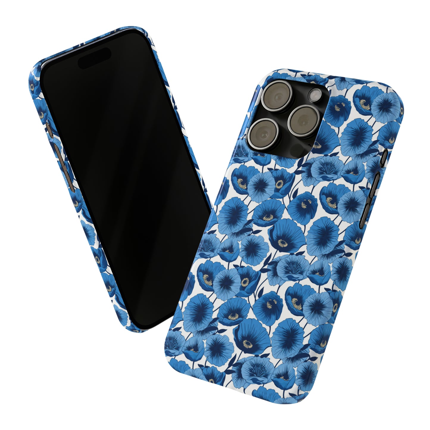 Vivid Blooms Bright Blue Poppies Design Iphone 15-12 Slim Phone Case