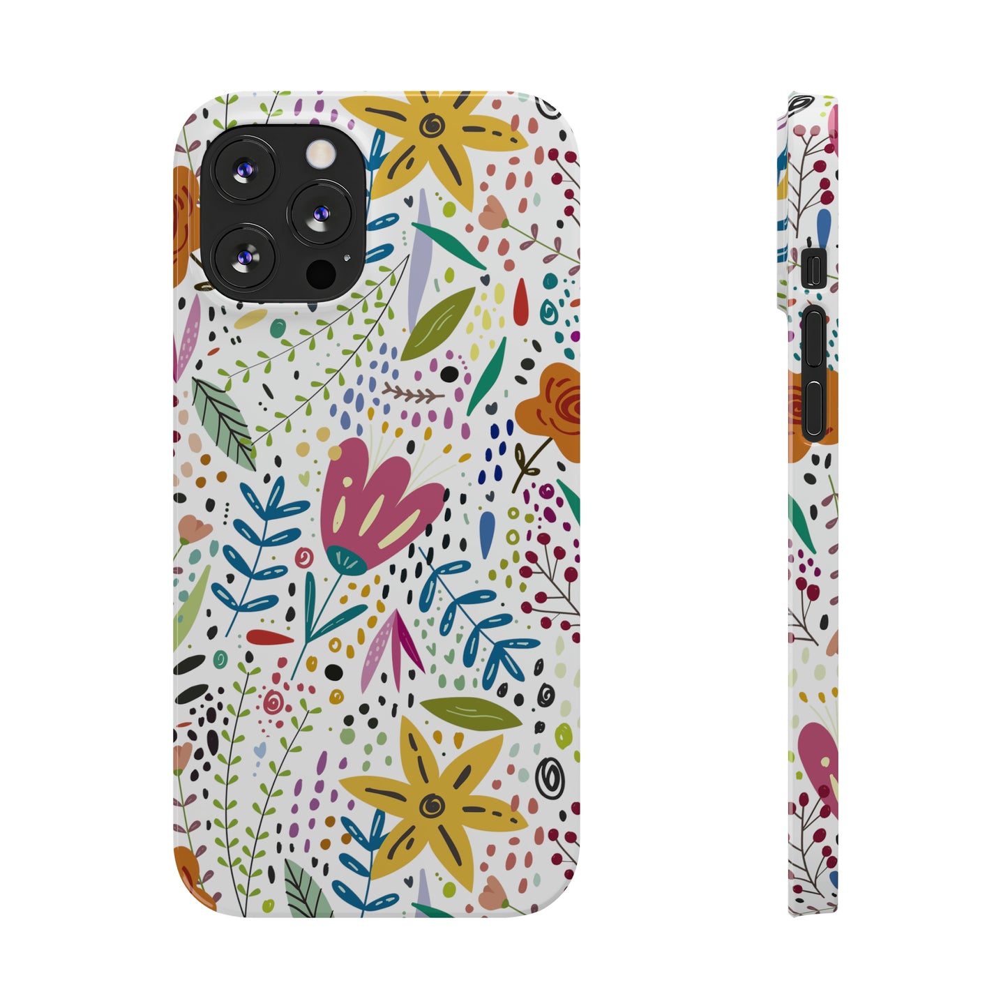 Springtime Splendor: Hand-Drawn Flowers Bursting with Vibrant Colors Design Iphone 15-12 Slim Phone Case