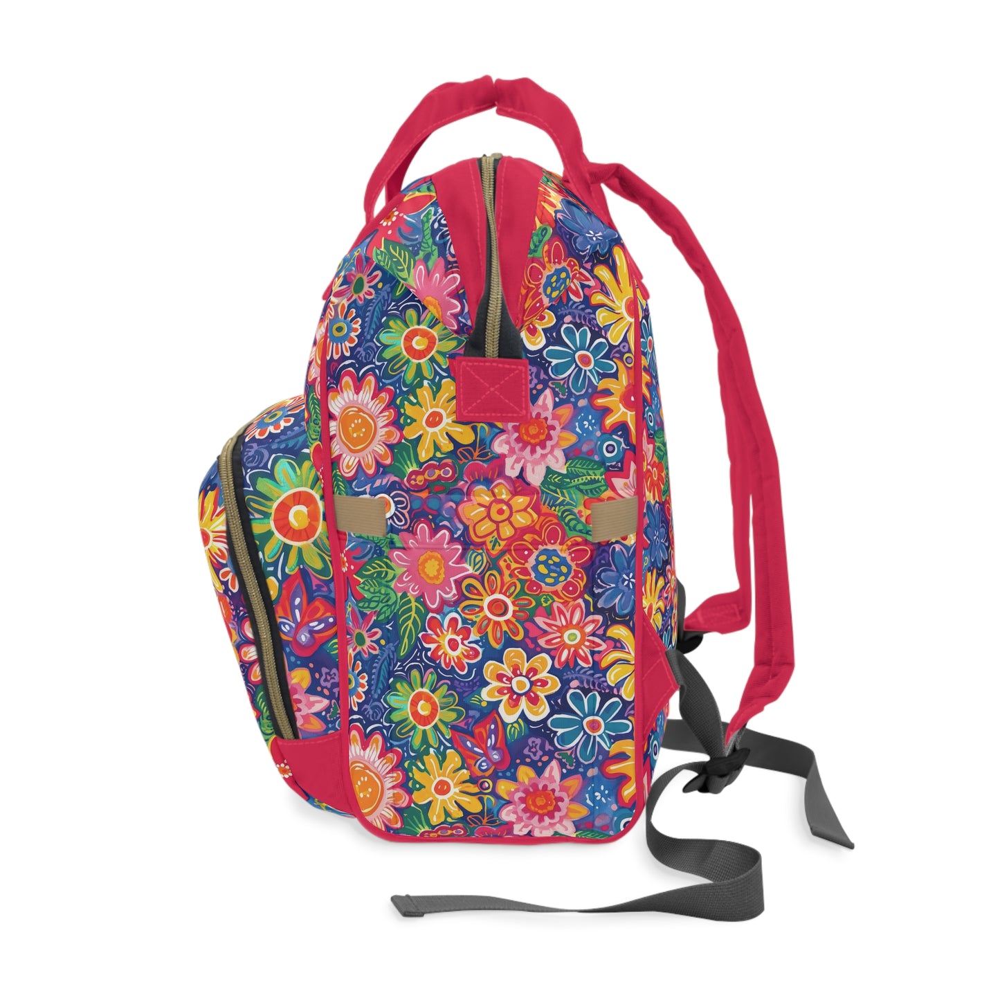 Fluttering Kaleidoscope: Vibrant Multicolor Flowers and Butterflies in Flight Multifunctional Diaper Backpack