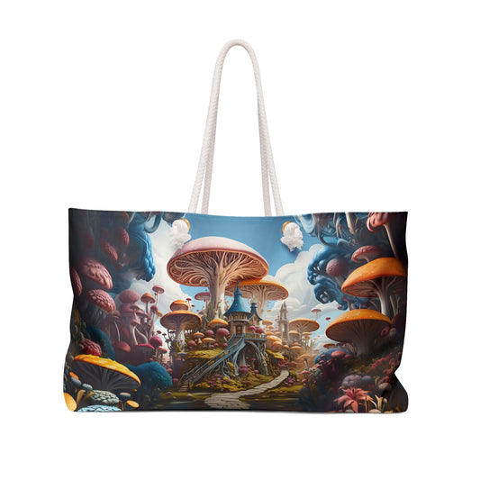 Fantasy Mushroom Paradise House  - Weekender Oversized Canvas Tote Bag 24" × 13"