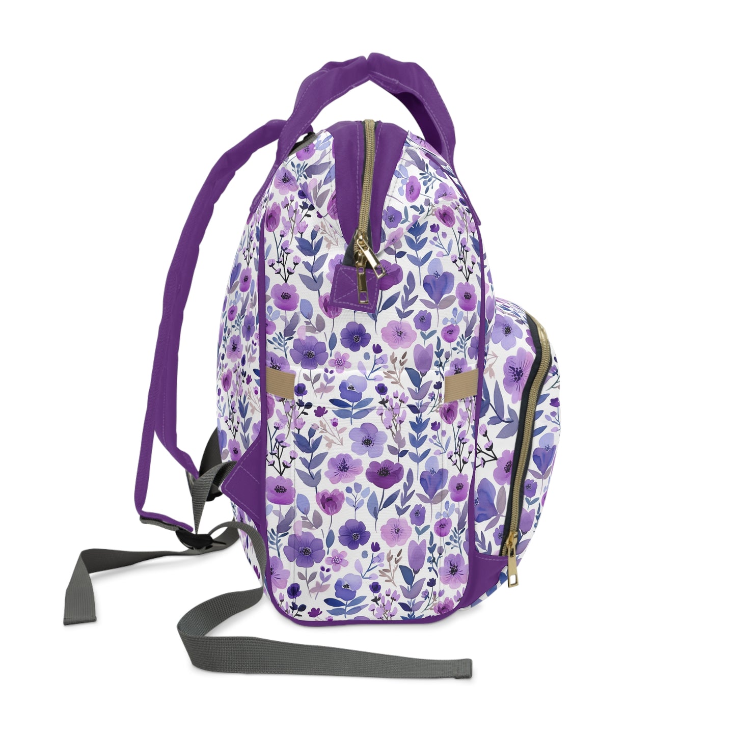 Purple Dreamscape: Whimsical Spring Flowers in Enchanting Hues of Purple Multifunctional Diaper Backpack