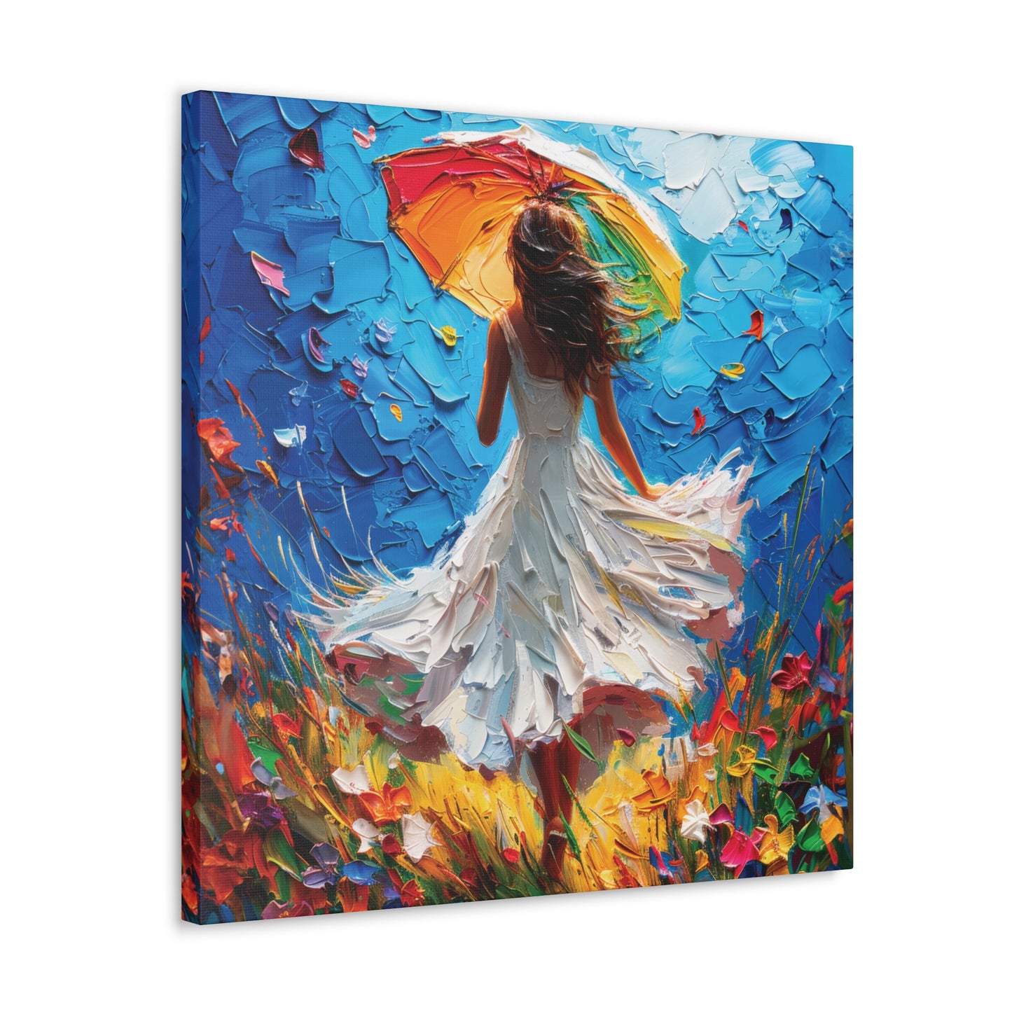 Spring Storm with Women Dancing in Field of Vibrant Spring Flowers Oil Painting Print on Canvas Gallery - 12 Sizes