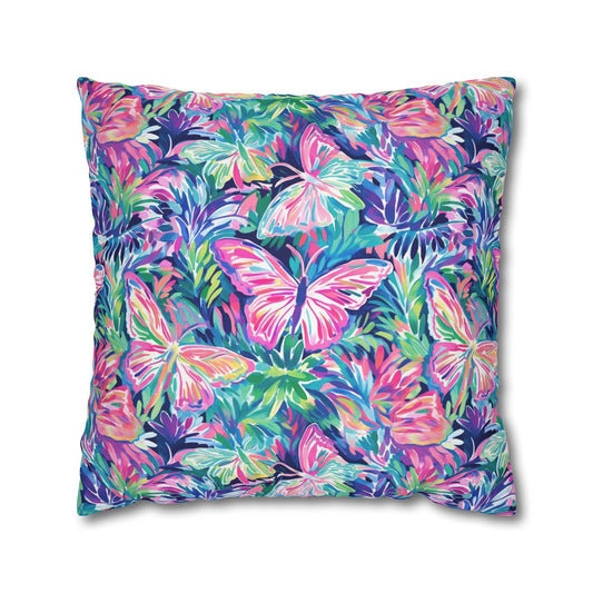 Fluttering Rainbows: Vibrant Watercolor Butterflies in Flight Spun Polyester Square Pillowcase 4 Sizes