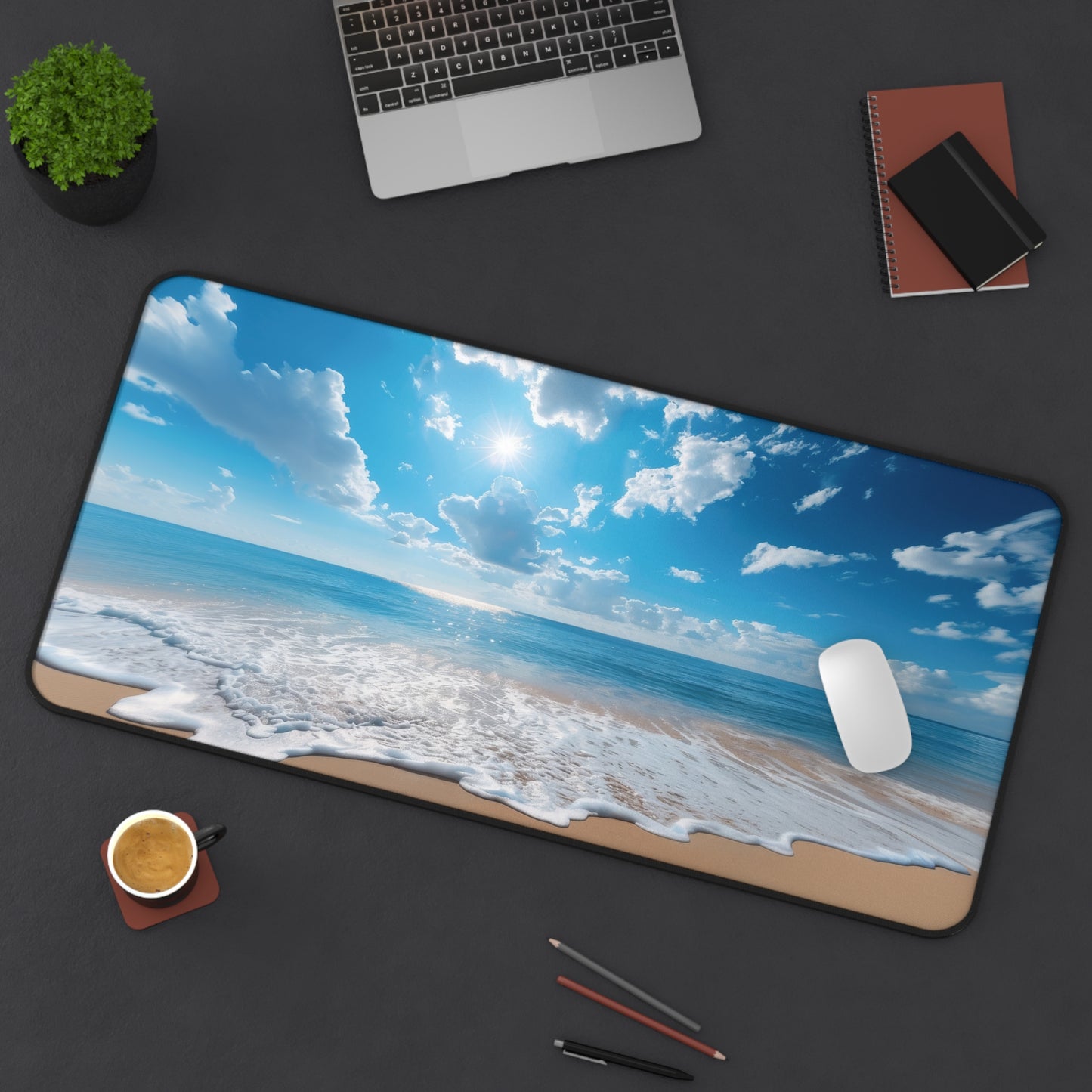 Tranquil Beachscape with Endless Blue Sky, Sparkling Ocean, and Golden Sand Extended Gaming Mouse Pad  Desk Mat  - 3 Sizes