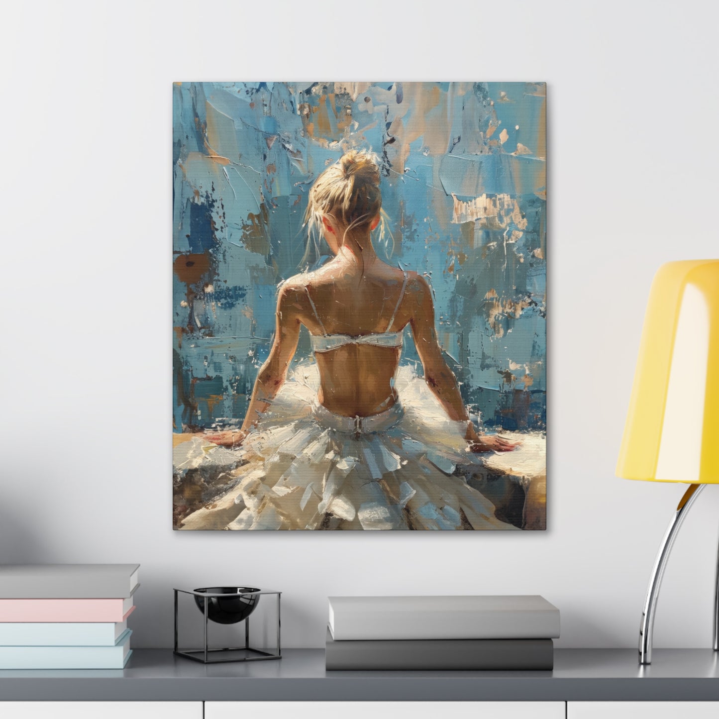 Sunlit Serenity Ballerina in White Dress, Bathed in Sunlight and Blue Skies with Back Turned Print on Canvas Gallery - 13 Sizes