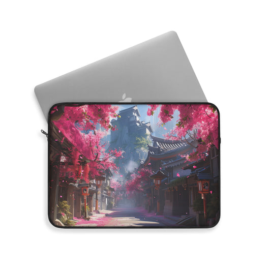 Serene Japanese Sakura Scene with Enchanting Cherry Blossom Street Laptop or Ipad Protective Sleeve 3 Sizes