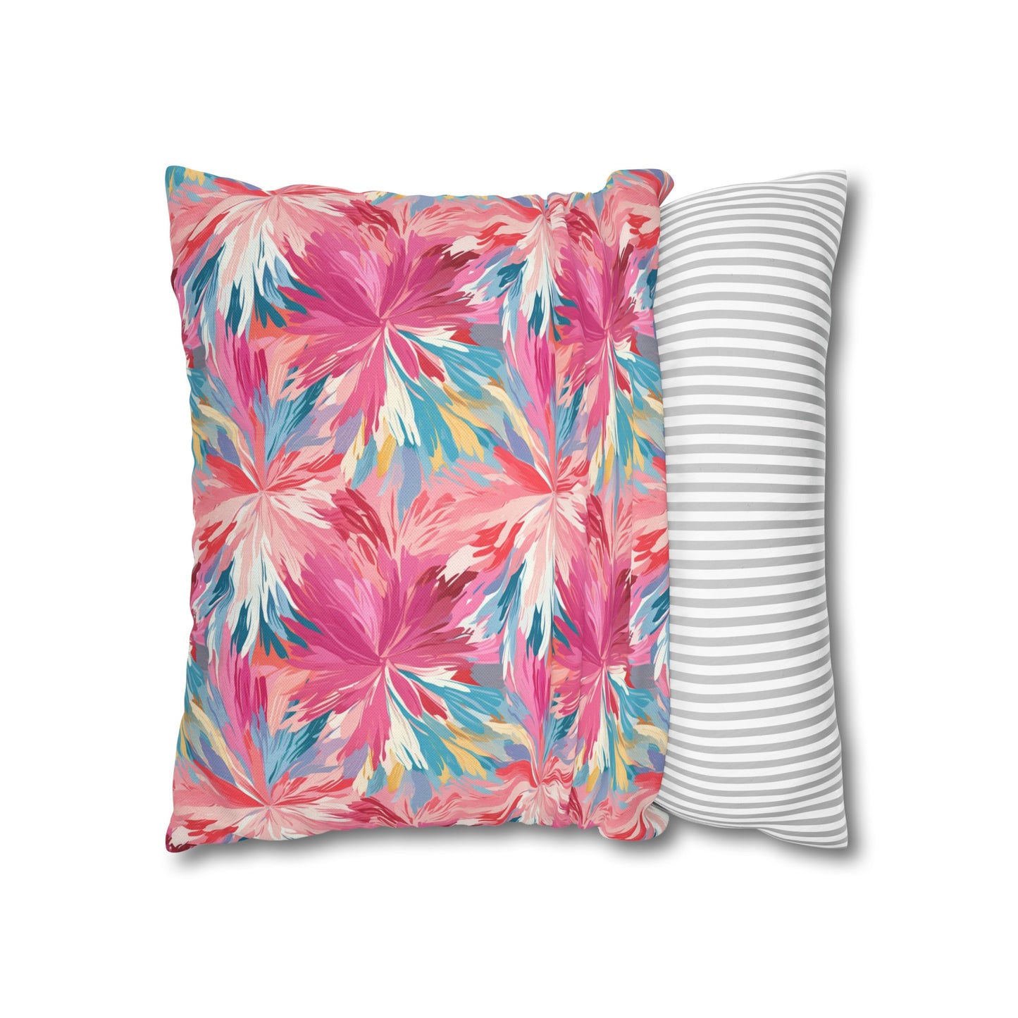 Whispering Sunset: Muted Pinks, Blues, and Gold Watercolor Flowers Spun Polyester Square Pillowcase 4 Sizes