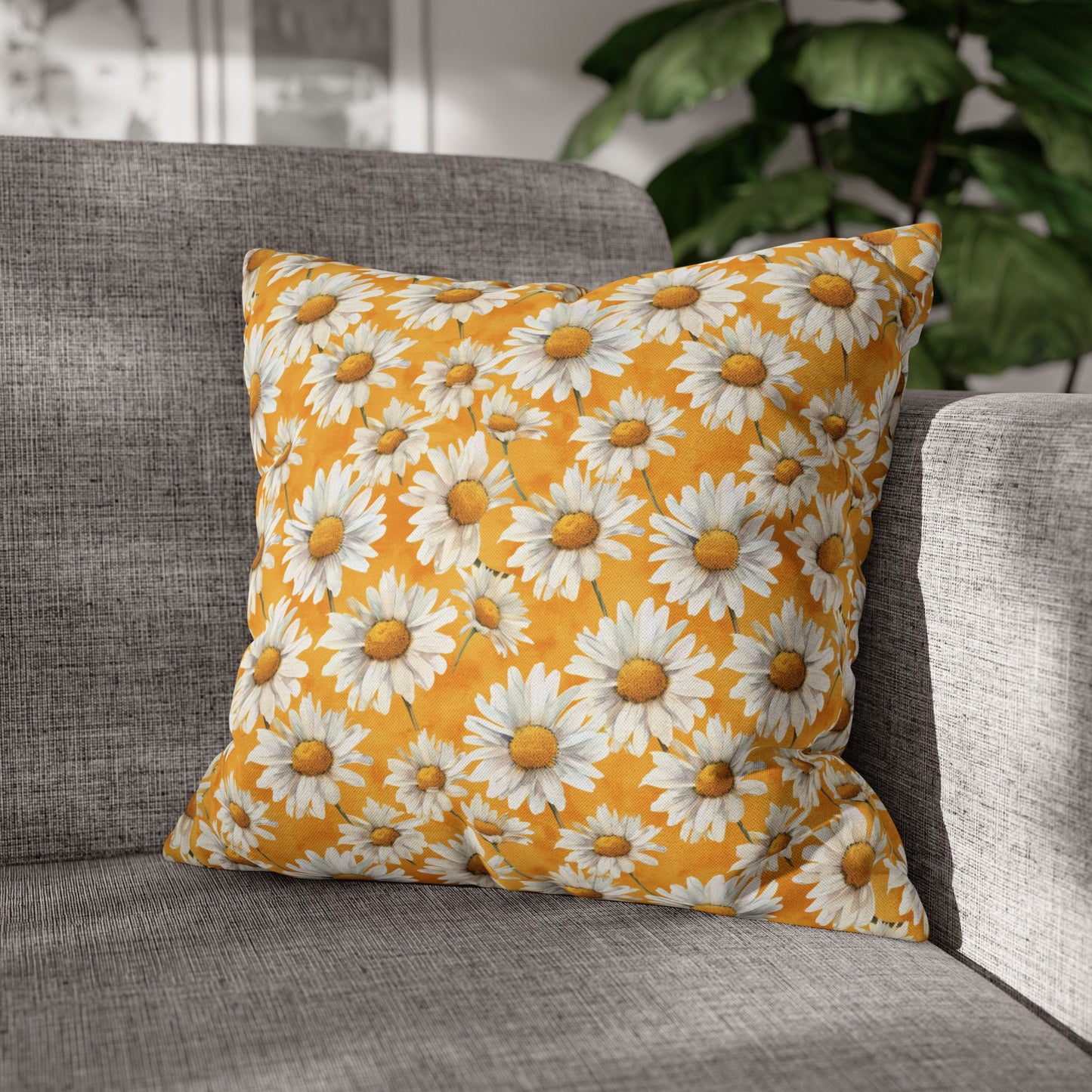 Golden Daisy Field with Vibrant Yellow Floral Design Spun Polyester Square Pillowcase 4 Sizes