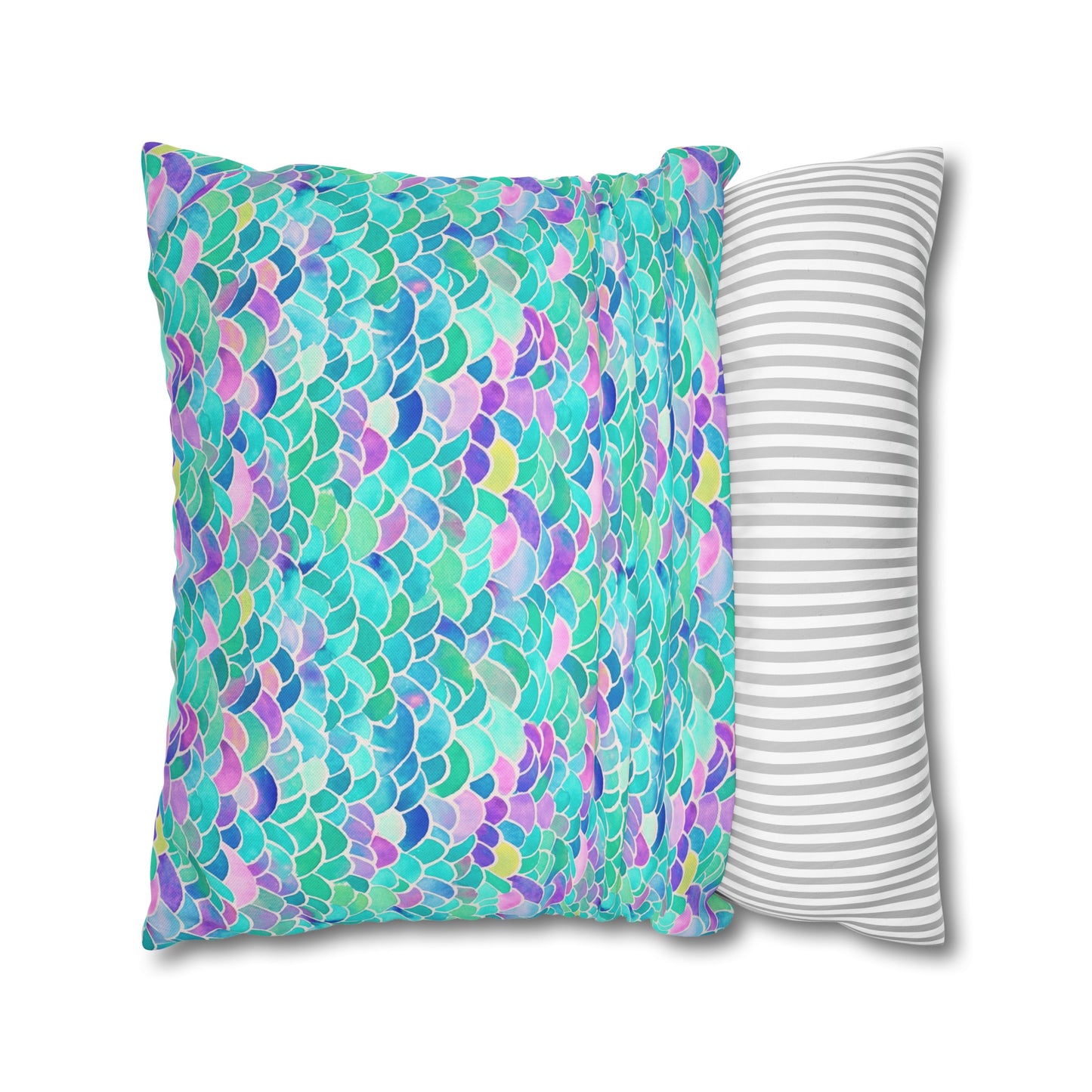 Pastel Seas: Mermaid Tail in Enchanting Pastel Hues Spun Polyester Square Pillowcase 4 Sizes