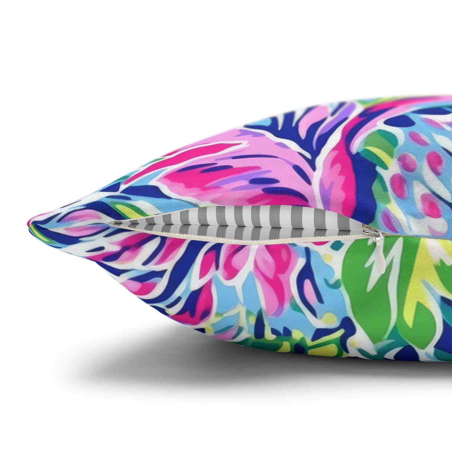 Tropical Serenity: Pink, Green, and Blue Watercolor Floral Delight Spun Polyester Square Pillowcase 4 Sizes