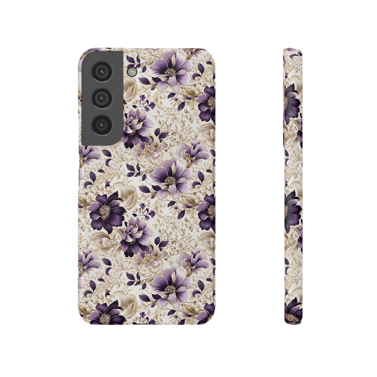 Purple Majesty: Watercolor Floral Design with Gold Foliage Accents Samsung Slim Cases