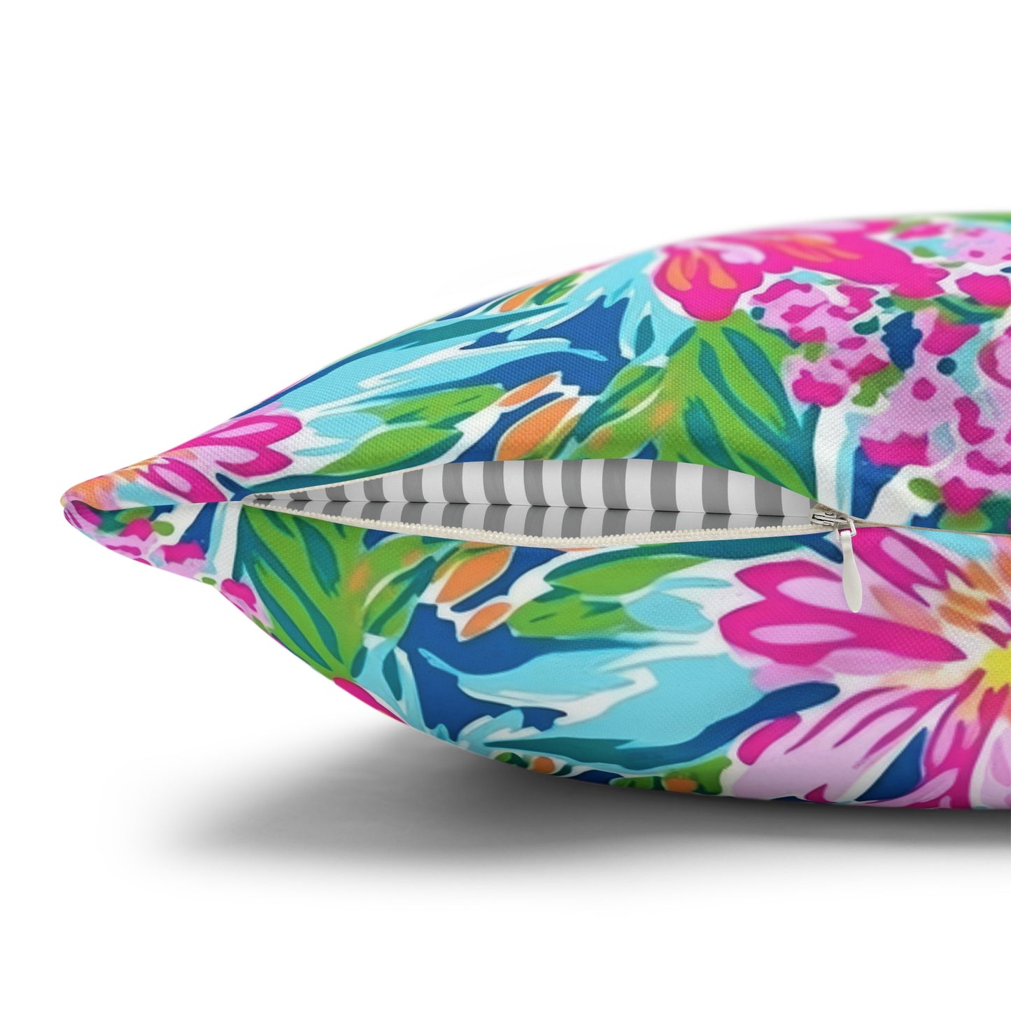 Sunlit Symphony: Large Blooms of Pink, Blue, and Green in Watercolor Spun Polyester Square Pillowcase 4 Sizes