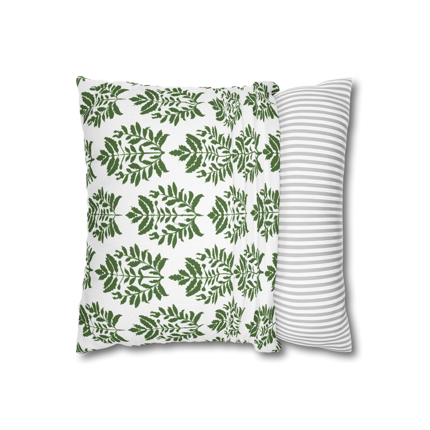 Verdant Harmony in Elegant Green Botanical Block Print Pattern Spun Polyester Square Pillowcase 4 Sizes