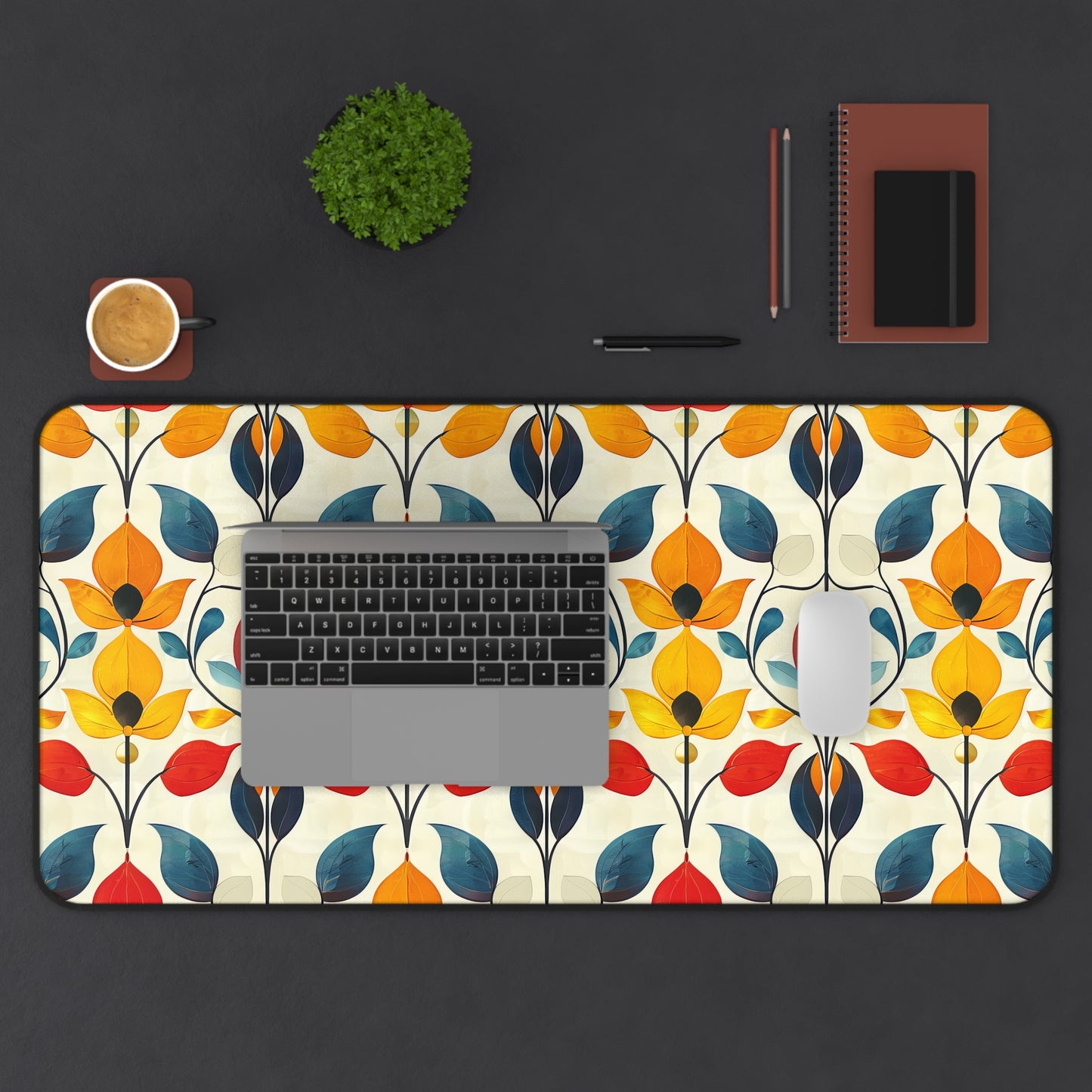 Retro Art Nouveau Vibrant Multicolored Blossoms Gaming Mouse Pad  Desk Mat  - 3 Sizes