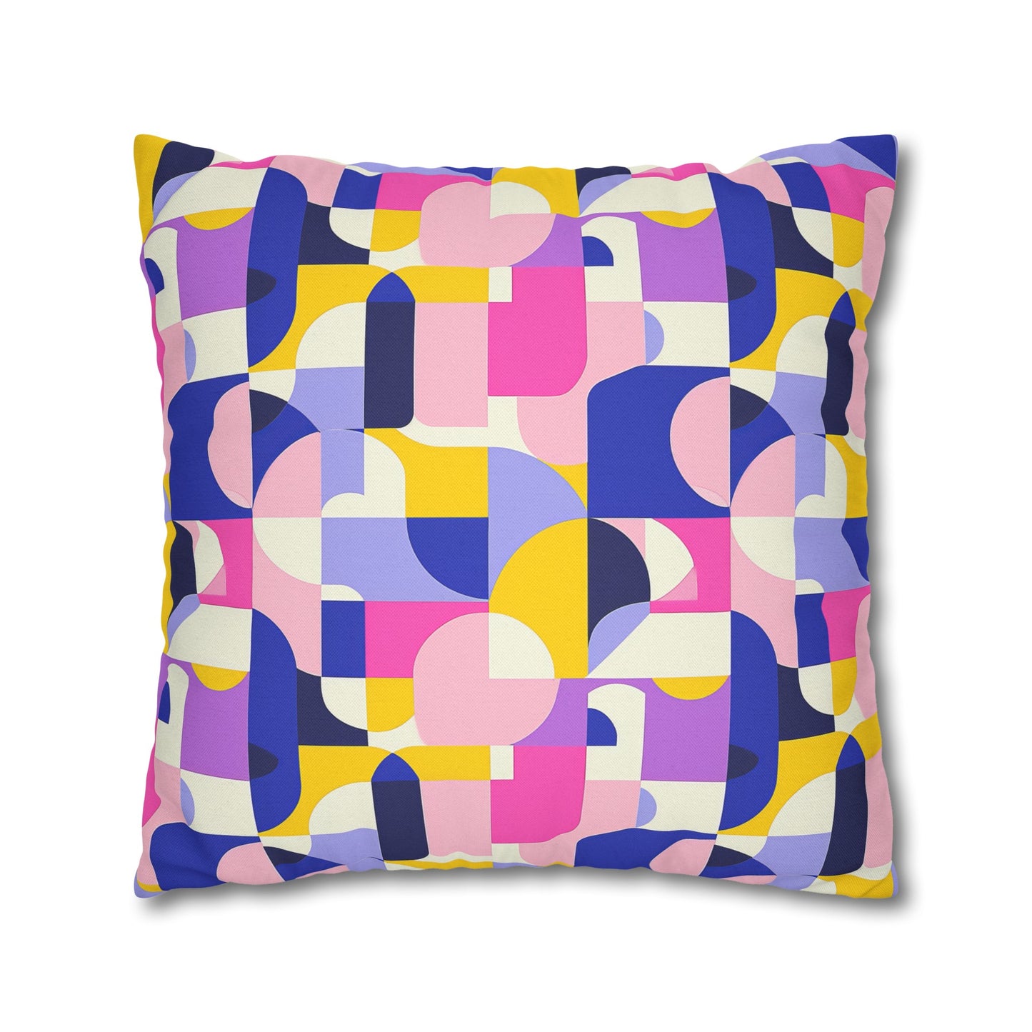 Vibrant Pink, Blue Yellow Color Block Geometric Shapes Spun Polyester Square Pillowcase 4 Sizes