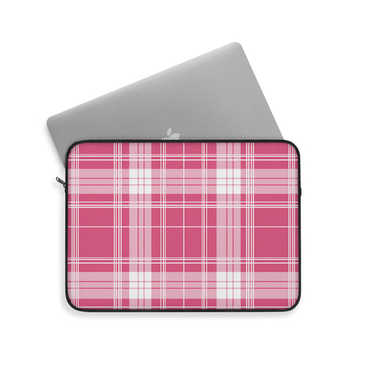 Classic Charm Vibrant Pink and White Plaid Pattern Laptop or Ipad Protective Sleeve 3 Sizes Available