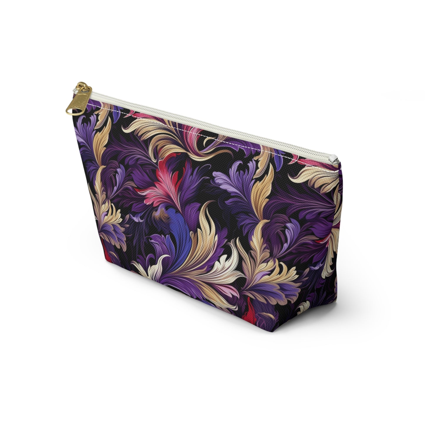 Purple, Gold & Pink Floral Swirls of Foliage Design - Makeup & Accessory Bag 2 Sizes