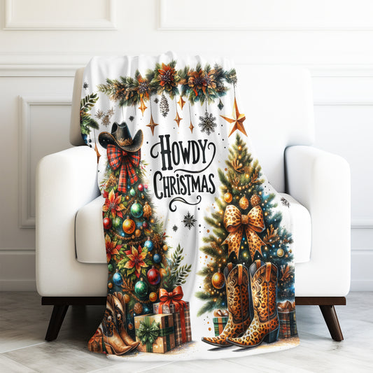 Country Western Howdy Christmas Velveteen Plush Blanket 3 Sizes