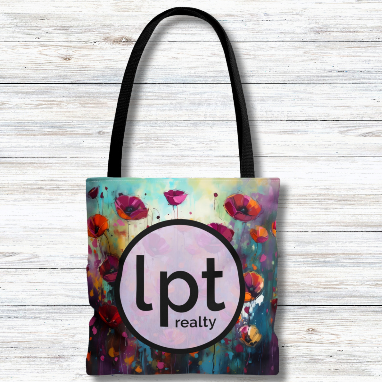 LPT Realty Logo on Field of Pink Wildflowers - Canvas Tote 3 Sizes