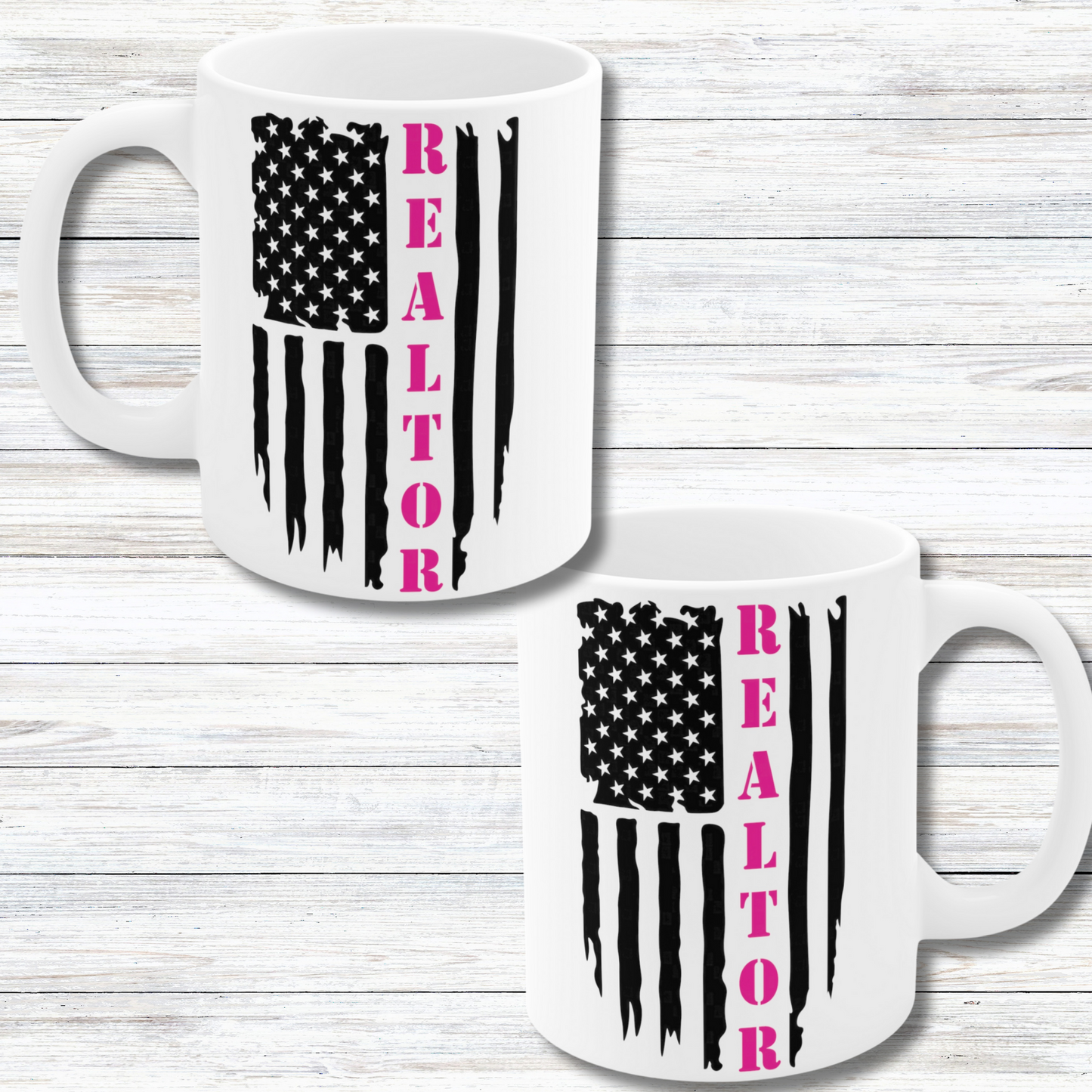 American Flag with Realtor in Pink - 11 oz Coffee