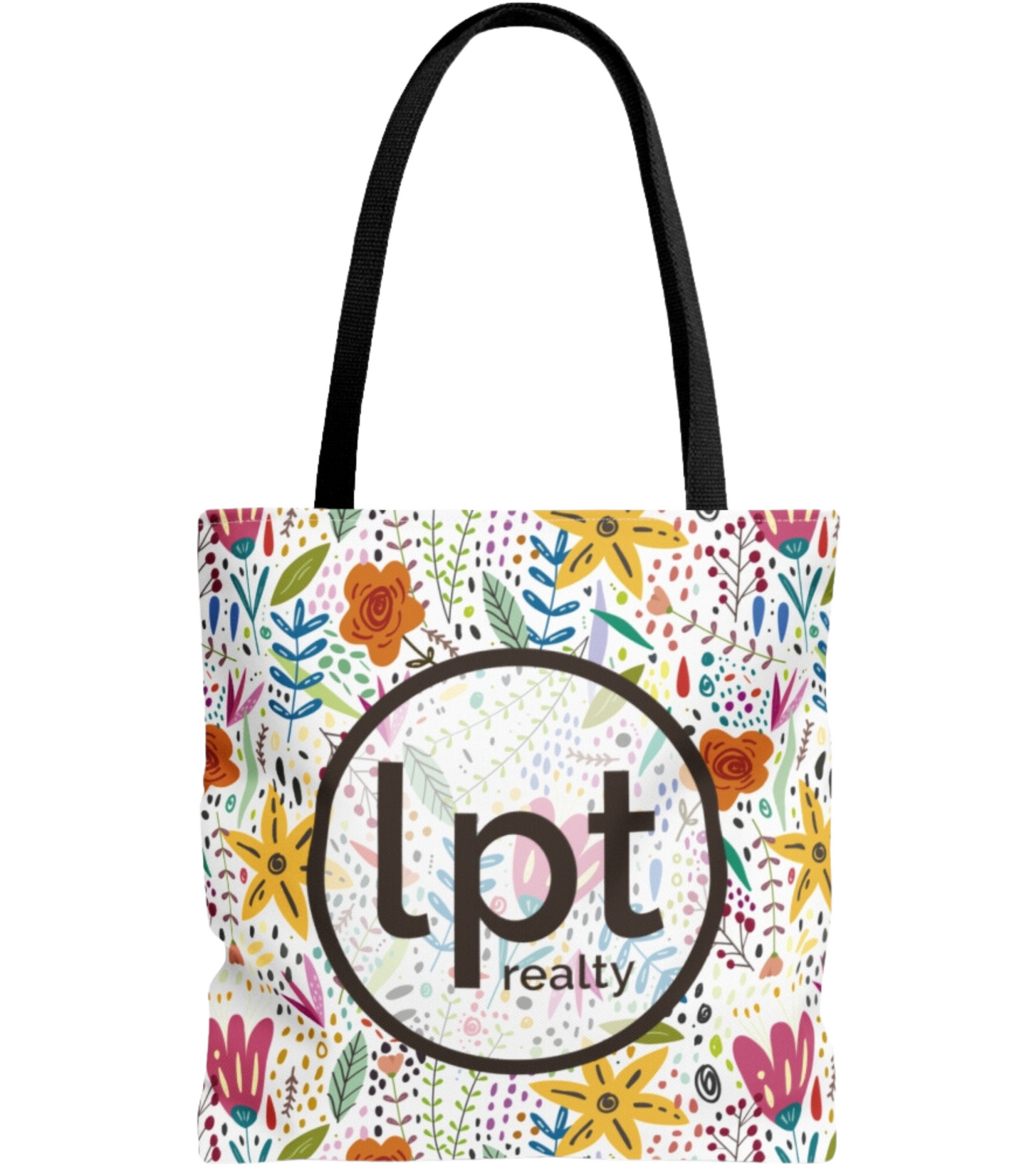 LPT Realty Logo with Spring Garden Floral Design - Canvas Tote 3 Sizes